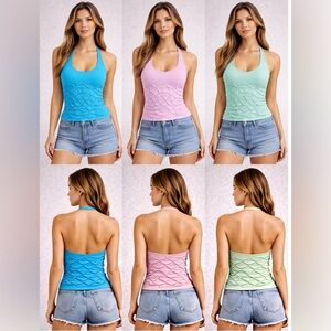 bebe Ruched Stretch Halter Tank Tops Bundle (3) Pink Blue Mint Green size P/S